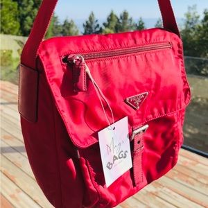 Prada Tessuto Bandoliera Double Zip Nylon Crossbody Bag Red